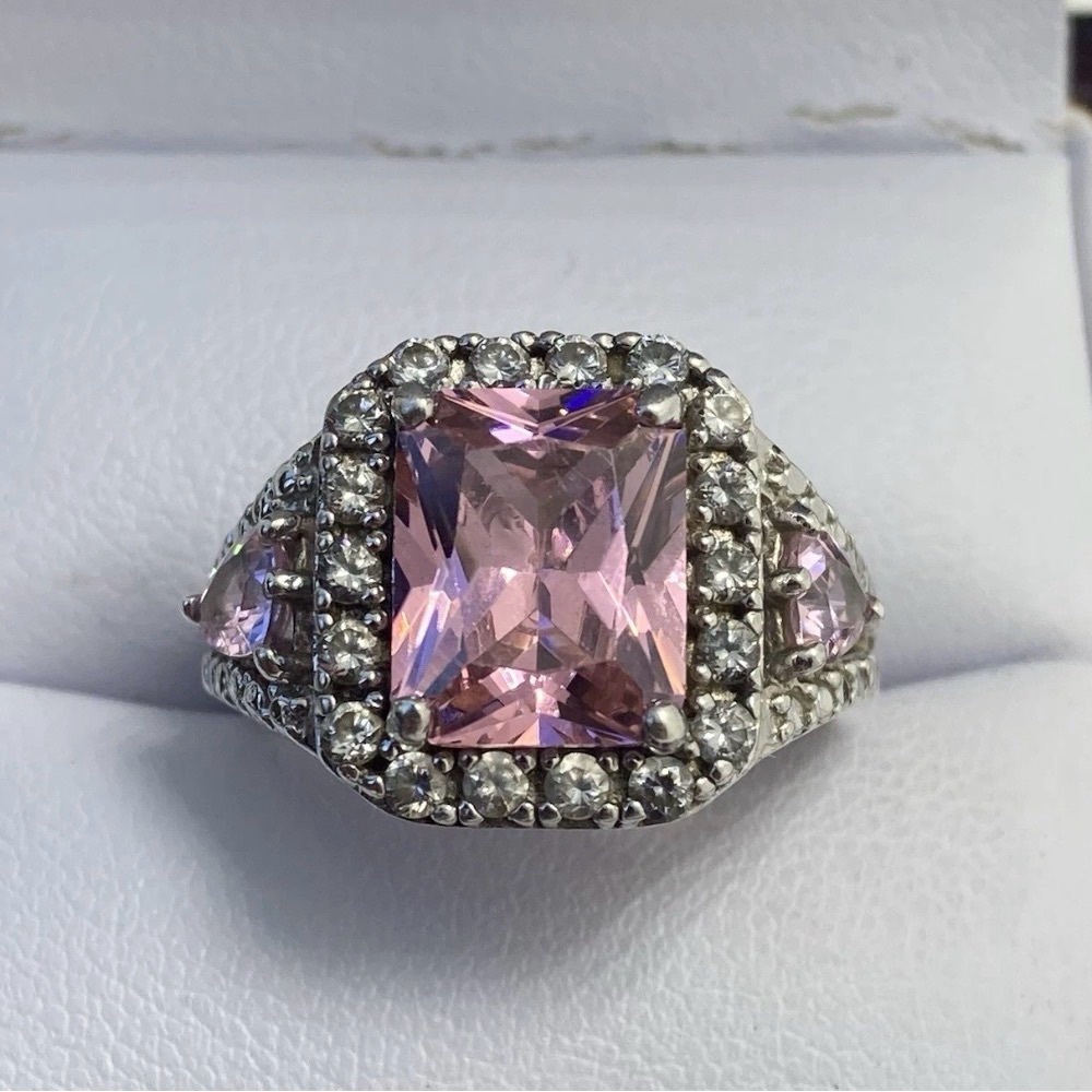 Sterling Silver Pink & Clear Cubic Zirconia Gemstone Ring. Size 5.5